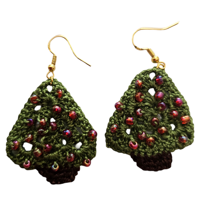 Christmas Crochet Earrings - Gold Trees