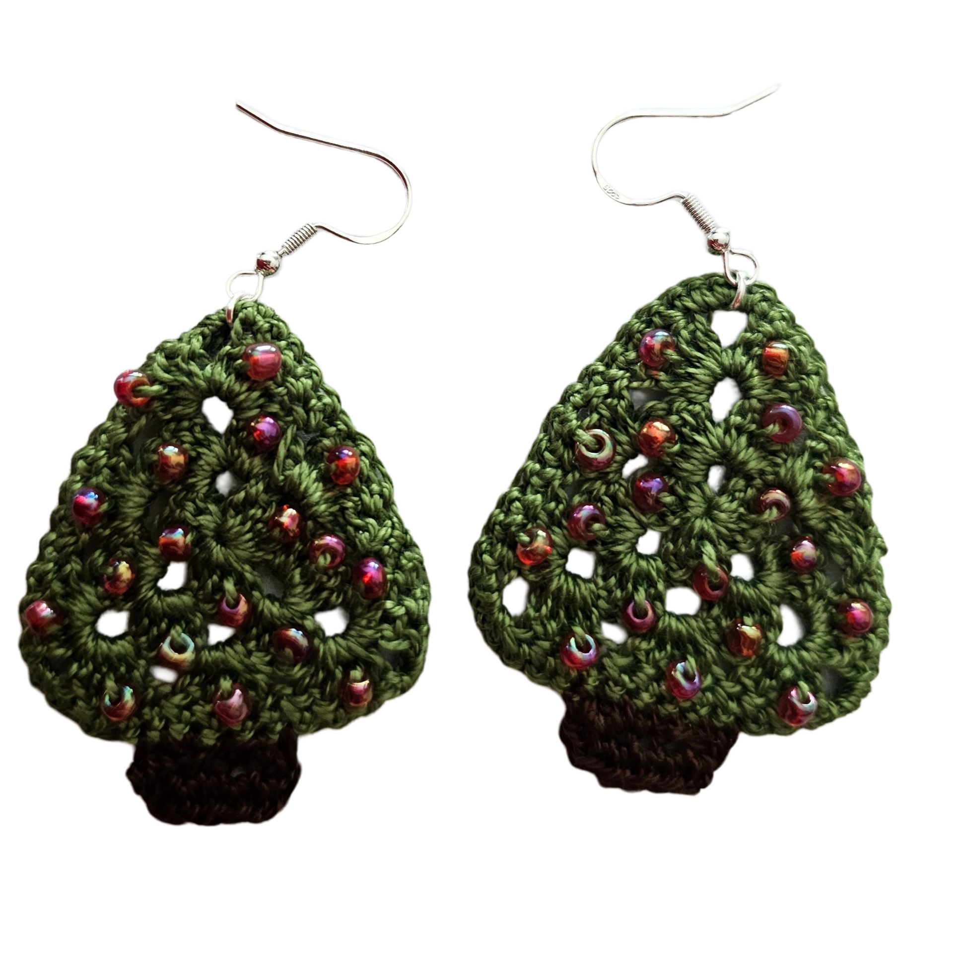 Christmas Crochet Earrings - Silver Trees