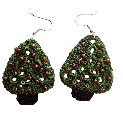 Christmas Crochet Earrings - Silver Trees