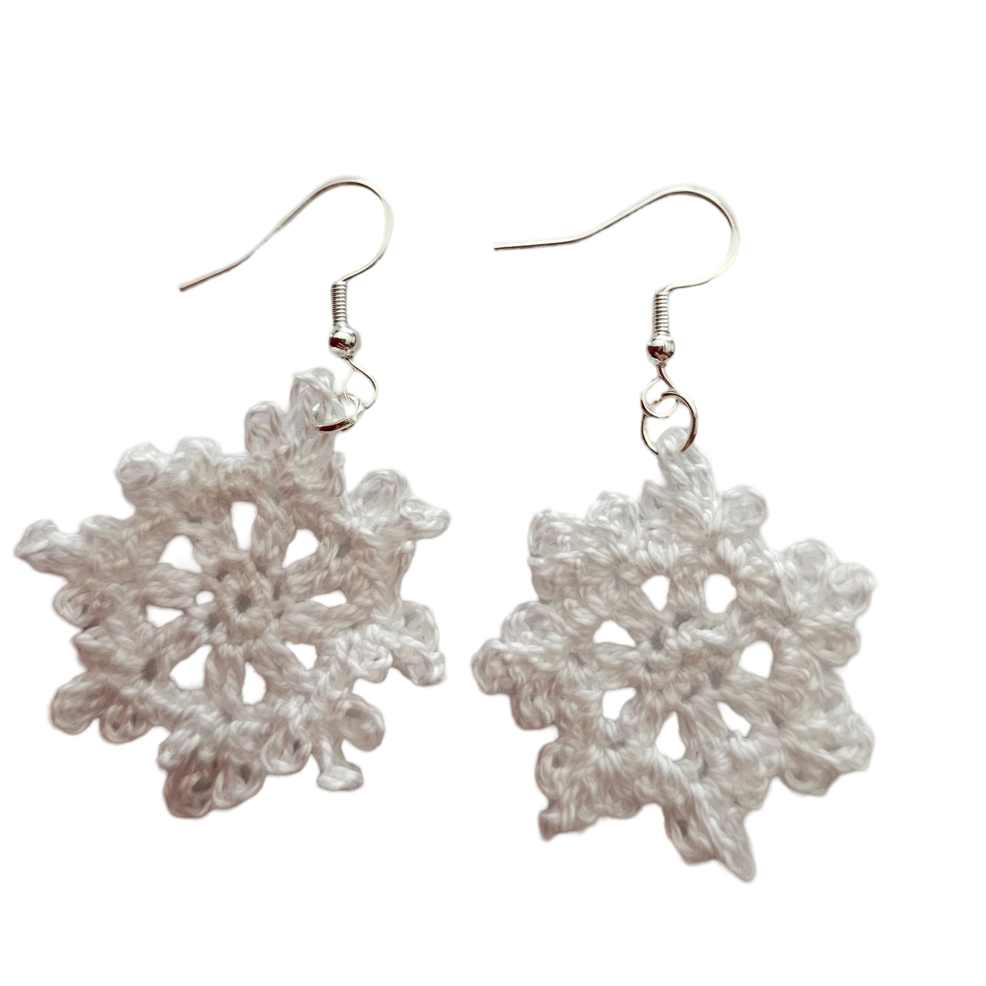 Christmas Crochet Earrings -  Silver -Snow Flakes