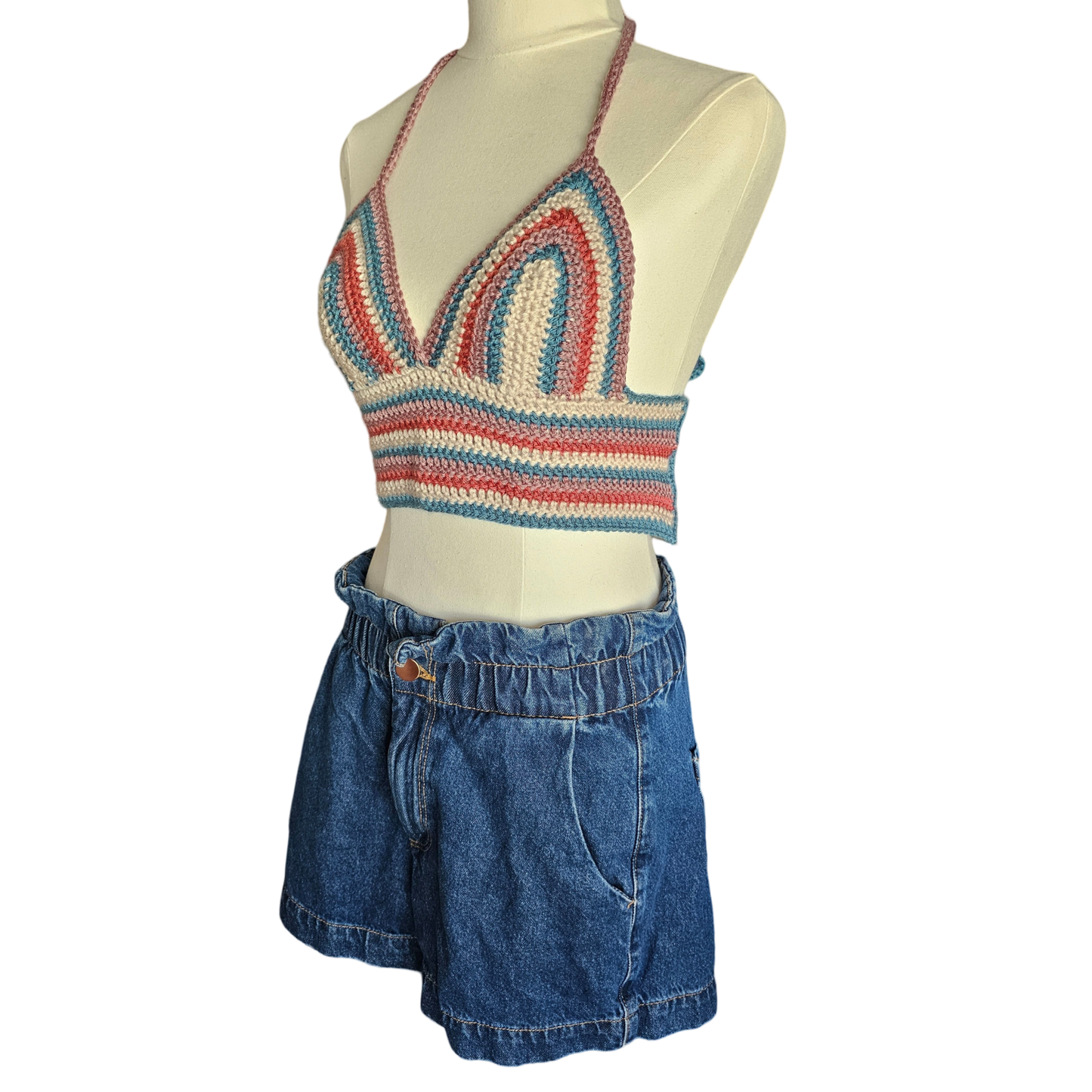 Crochet Top - Blue/Pink/Purple Side View