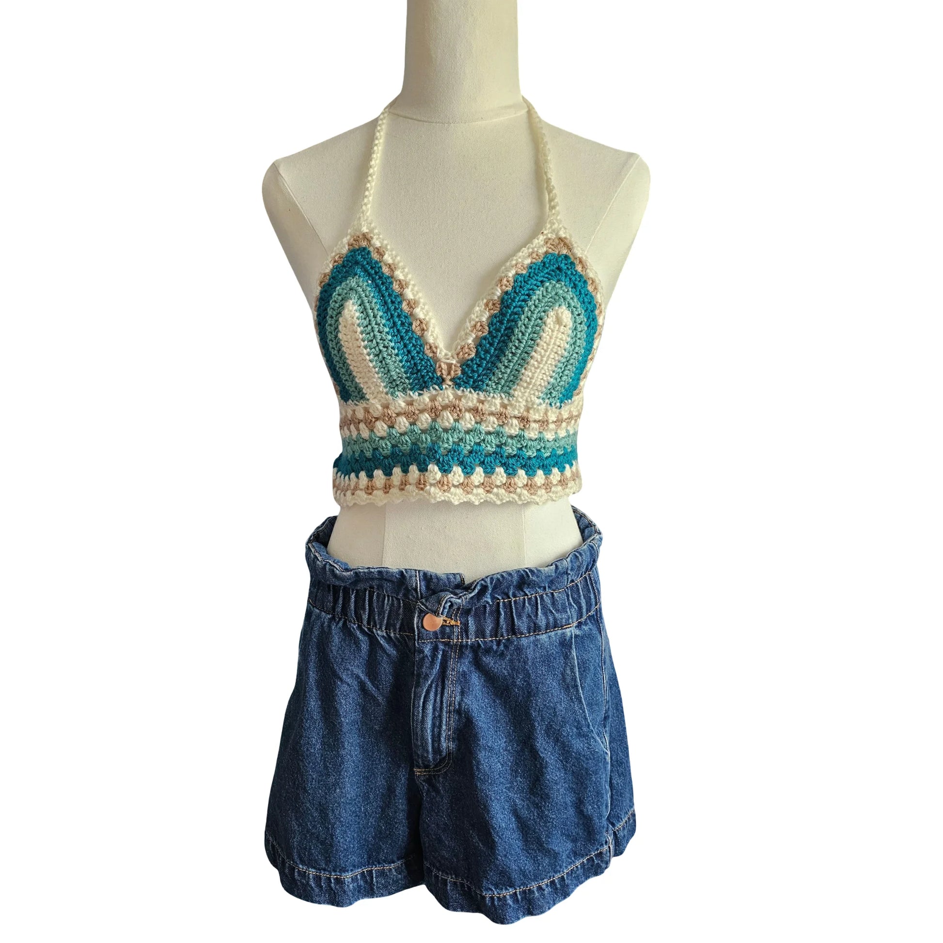 Beach fashion crochet top - front view on mannequin