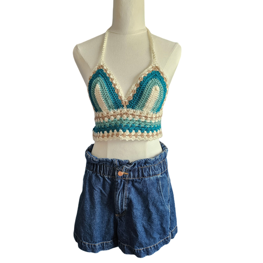 Crochet Top - Lace Teal front View
