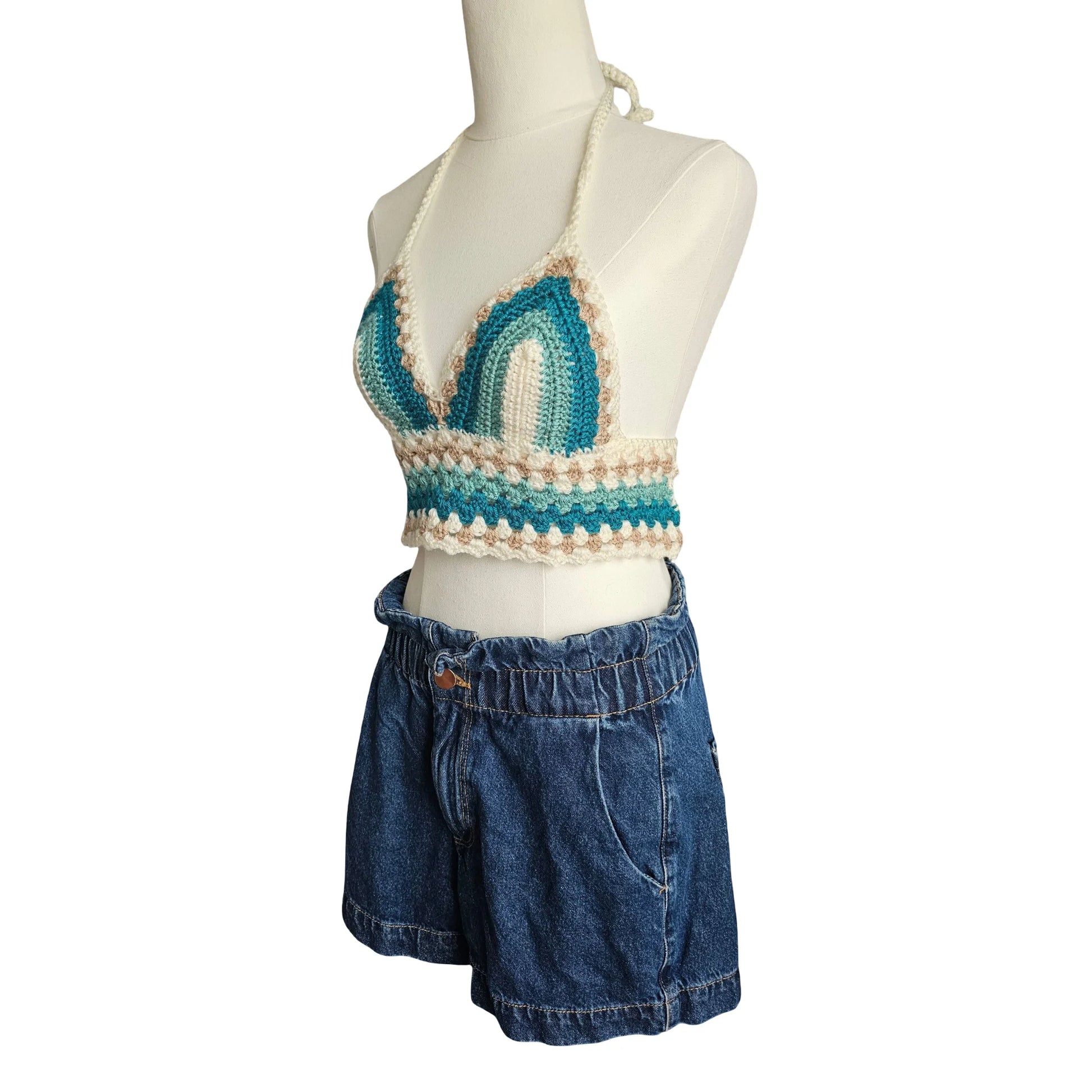 Halter Neck Crochet top - Side view on mannequin