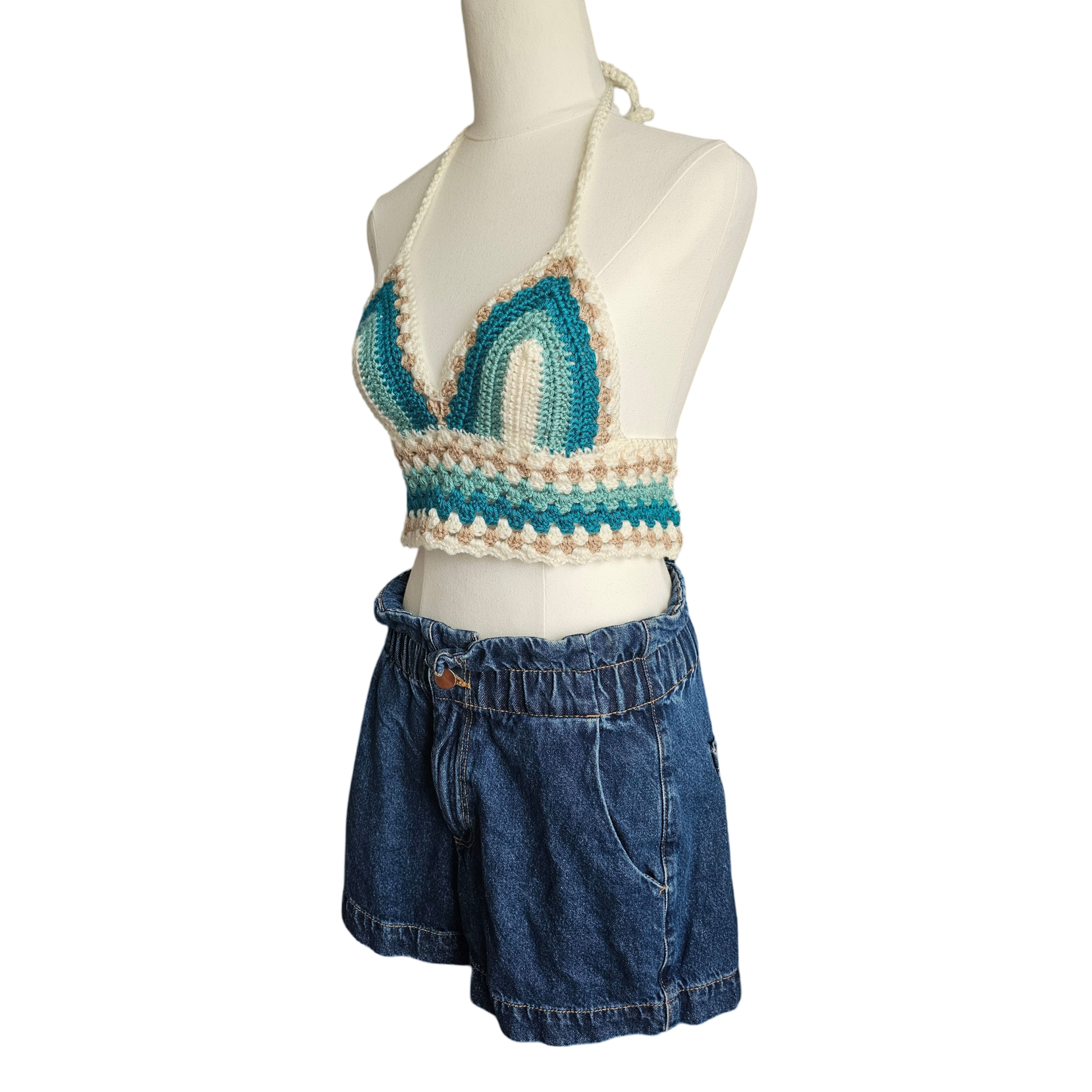 Crochet Top - Lace Teal Side View