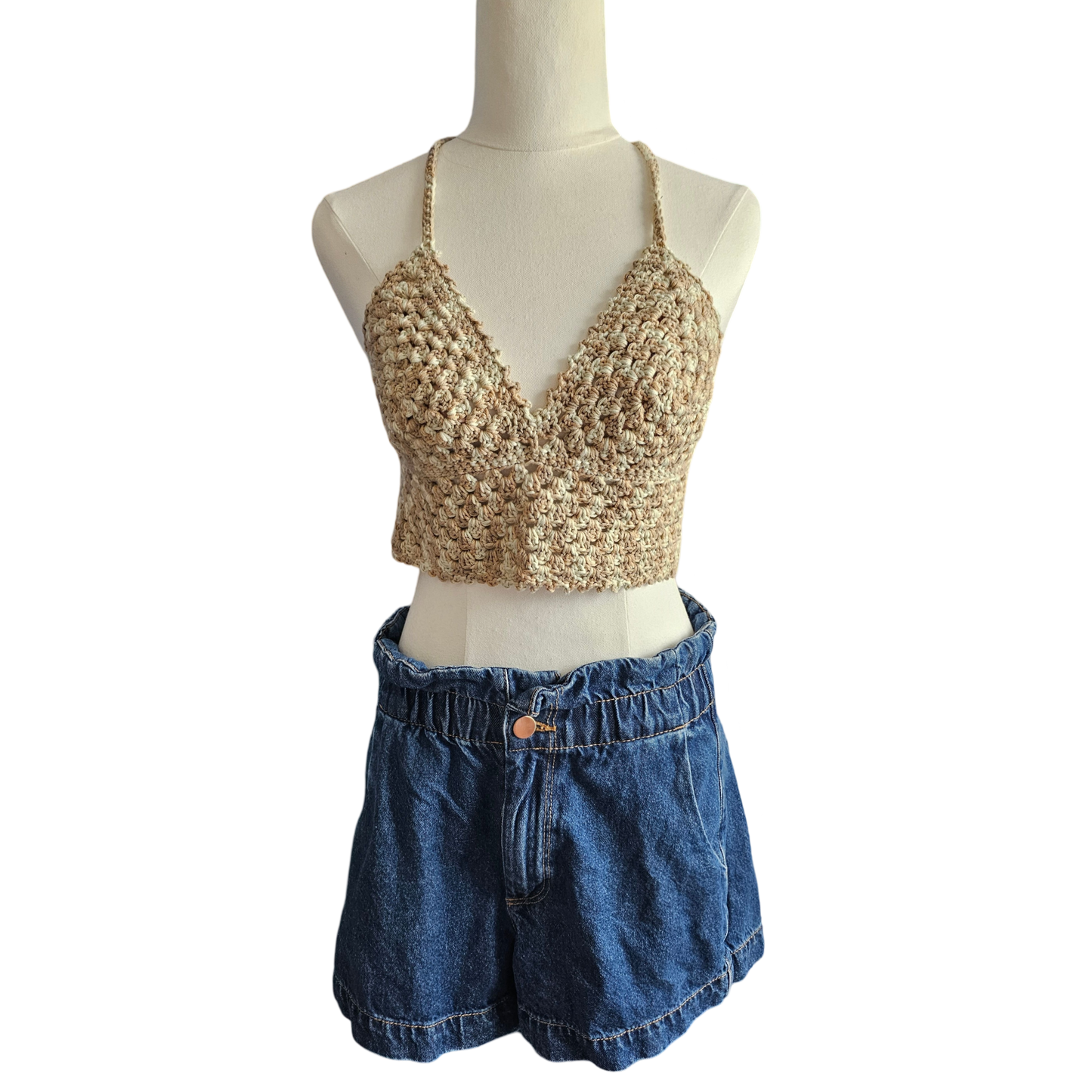 Crochet Top - Tan/Cream Front View