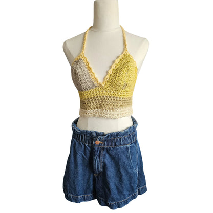 Lemon Crochet Halter Neck Top - Front View on Mannequin