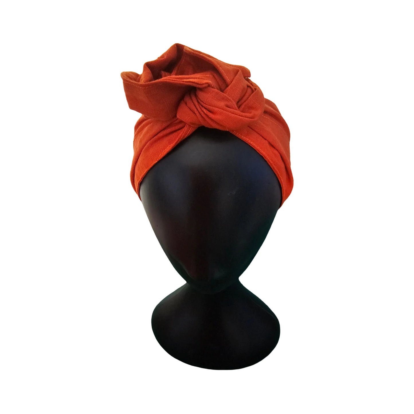 Orange wire headband on a black mannequin head against a white background