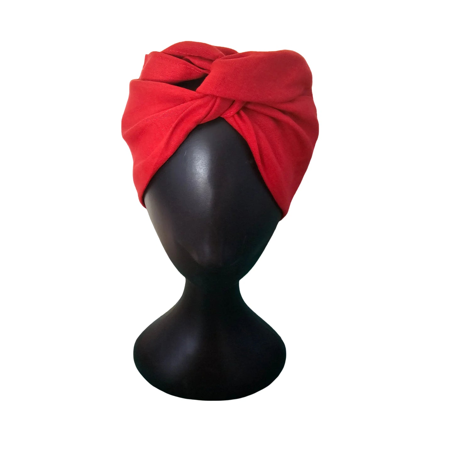 Red wire headband on a black mannequin head against a white background front view