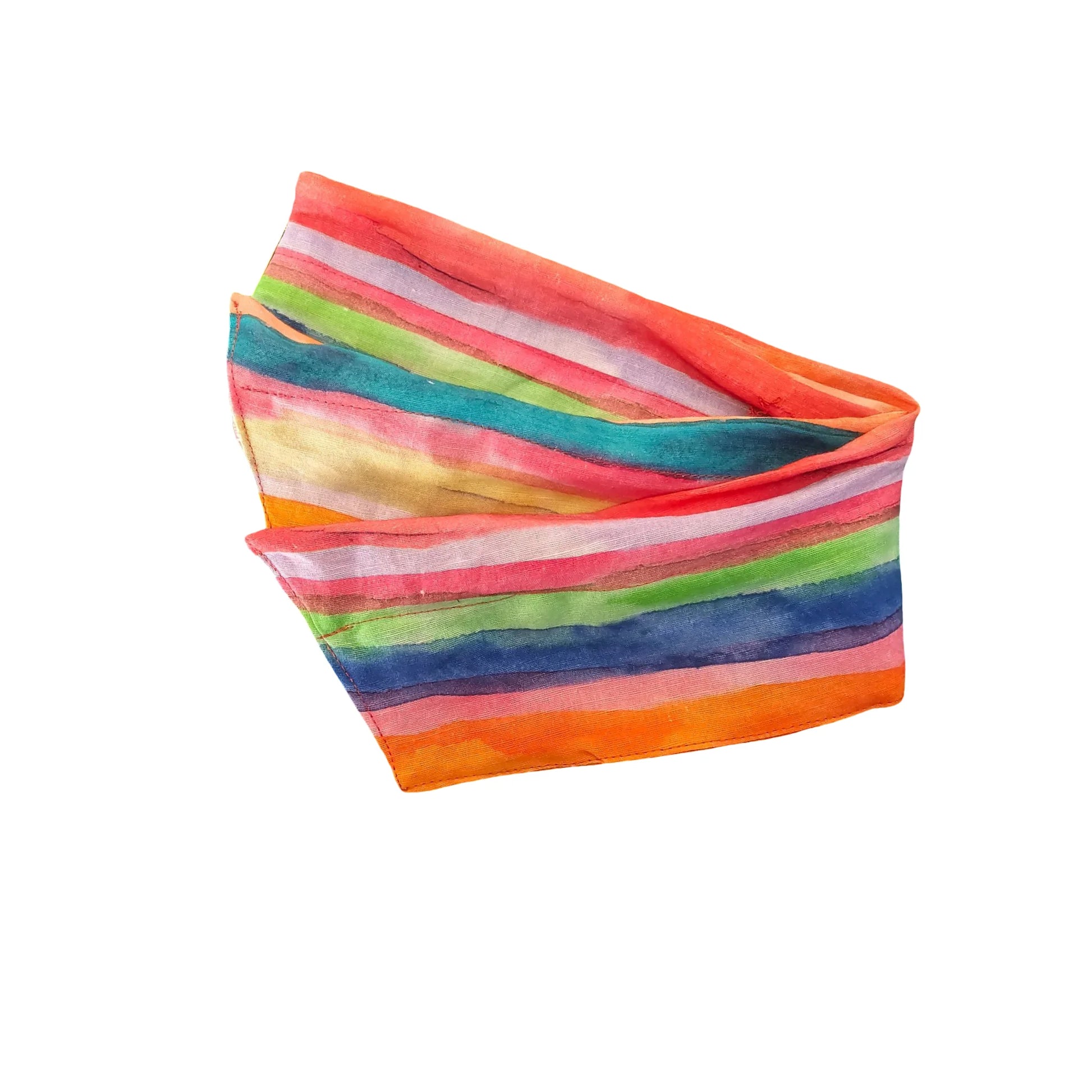 Colorful striped headband on a white background, folded flat view