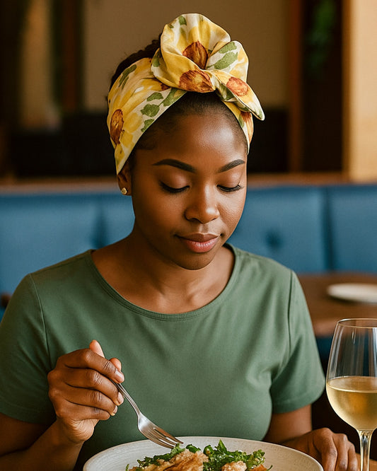 Ladies Sunflower Wire Headband - front View on model